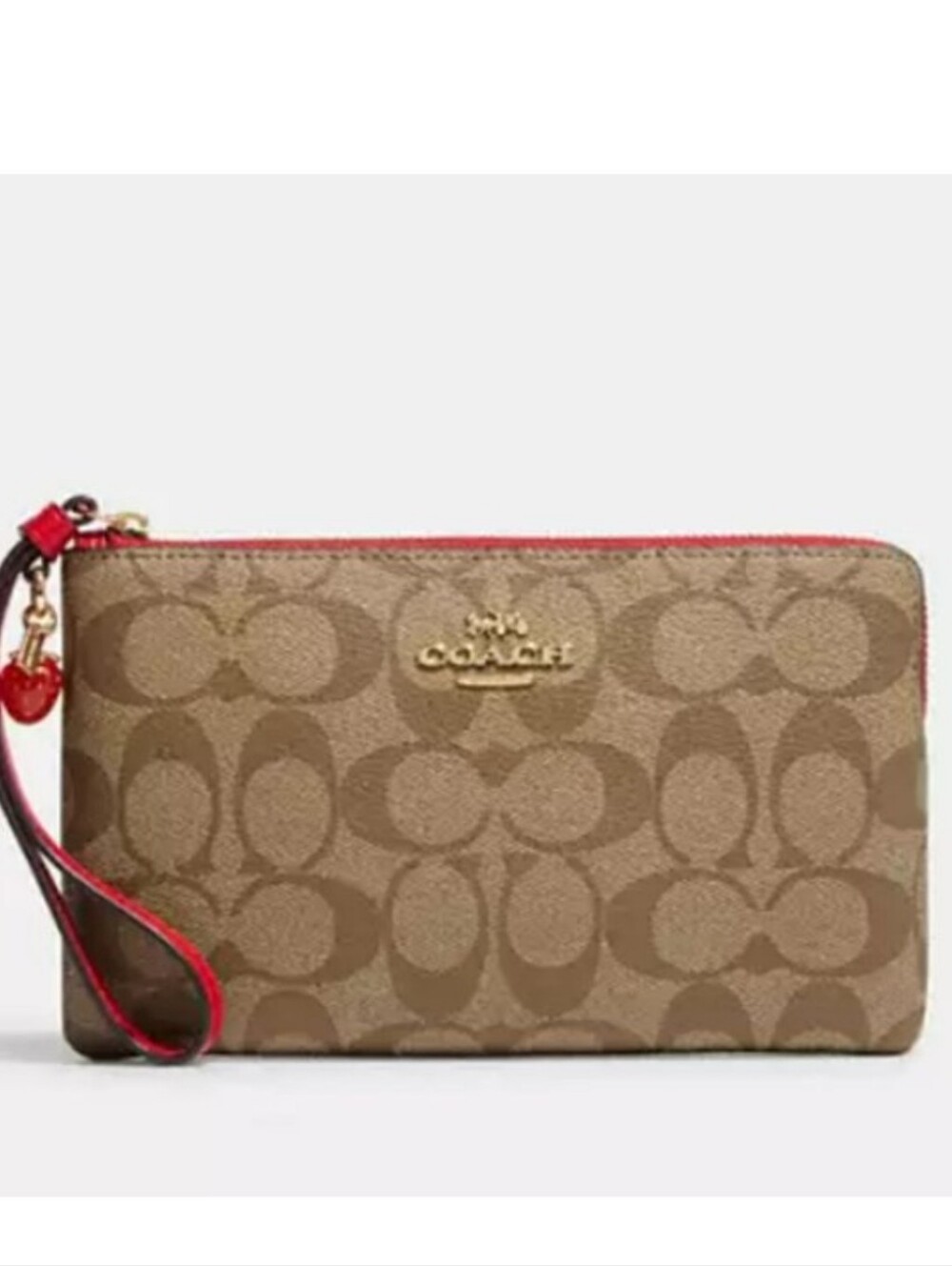 Coach Khaki Wristlet with Red Trim EUC No Callouts